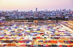 Connections Prints: Colorful Night Train Market, Ratchada, Bangkok, Thailand