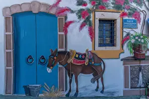 Crafts Prints: Colorful painting of a horse on a building in Chersonisos village