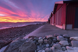 Pebble Prints: The colors of dawn light up the houses of fishermen, Arland Brekstad, Trondelag, Norway