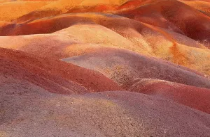 Mauritius Prints: Colors of earth create unique landscape in a natural formation in Mauritius during sunny daylight