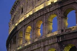 Colosseum Prints: Detail of the Colosseum illuminated after dark