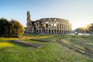 Amphitheatre Prints: Colosseum at sunrise, UNESCO World Heritage Site, Rome, Lazio, Italy, Europe