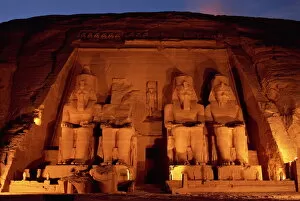 Images Dated 18th November 2008: Colossi of Ramses II, floodlit, Great Temple of Ramses II, Abu Simbel, UNESCO World Heritage Site