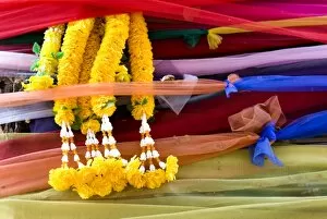 Coloured fabric tied around trees, Chiang Mai, Thailand, Southeast Asia, Asia