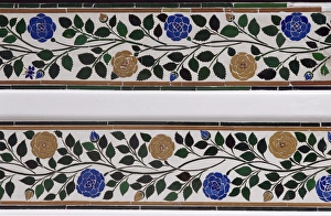 Detail of the coloured glass and mirror inlay work