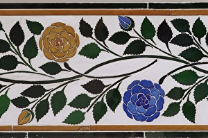 Detail of the coloured glass and mirror inlay work