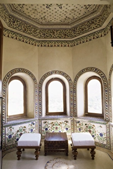 Devi Garh Fort Prints: Coloured glass work inlaid into plaster in seating