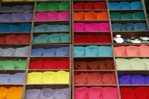 Boxes Prints: Coloured powder for sale at market, Kathmandu, Nepal, Asia
