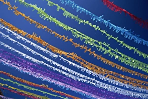 Fiesta Prints: Coloured streamers decorating village for fiesta, Banyalbufar, Majorca