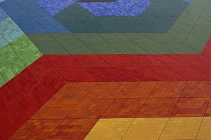 Abstracts Prints: Coloured tiled roof of Conference Centre, Monte Carlo, Monaco, Europe