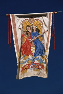 Annual Prints: Colourful banner for the annual Fete du Grand Fauconnier, Cordes-sur-Ciel