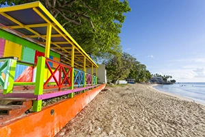 Traditionally West Indian Prints: Colourful Beach Hut, Speightstown, St. Peter, Barbados, West Indies, Caribbean, Central