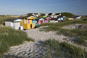 Skane Prints: Colourful beach huts in sand dunes, Skanor Falsterbo, Falsterbo Peninsula, Skane