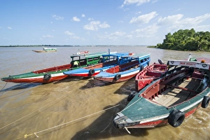 Moorings Prints: Colourful boats on the Suriname River, Paramaribo, Surinam, South America