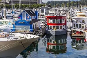 Canadian Culture Prints: Colourful boats in Vancouver Harbour near the Convention Centre