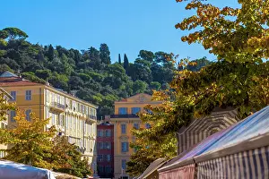 Stalls Prints: Colourful buildings above Marche Aux Fleurs (flower market)