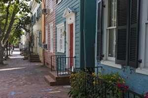 George Town Prints: Colourful buildings in quiet street, Georgetown, Washington D. C. United States of America