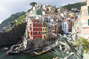 Liguria Prints: Colourful buildings by sea, Riomaggiore, Cinque Terre, UNESCO World Heritage Site