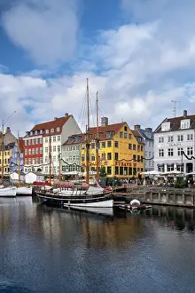 Copenhagen Prints: Colourful buildings and tall masted boats on the waterfront at Nyhavn