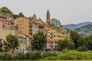 Liguria Prints: The colourful buildings in Ventimiglia, Liguria, Italy, Europe