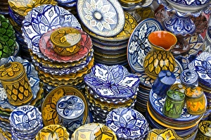 Images Dated 24th May 2008: Colourful ceramics for sale, Safi, Morocco, North Africa, Africa