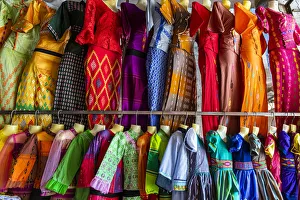 Stalls Prints: Colourful clothes, Myitkyina, Kachin state, Myanmar (Burma), Asia