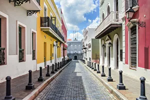 Puerto Rico Prints: A colourful colonial street in San Juan, Puerto Rico, Caribbean, Central America