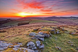 Moor Collection: A colourful dawn on Chinkwell Tor in Dartmoor National Park, Devon, England, United Kingdom, Europe