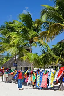 Walk Prints: Colourful designs for sale along Jolly Beach, Antigua, Leeward Islands