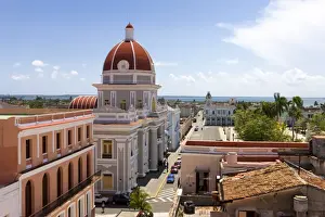 Cienfuegos Prints: The colourful dome of the Ayuntamiento (City Hall) and Parque Marti, Cienfuegos