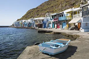 Moorings Prints: Colourful fishermens boat houses, Klima, Milos, Cyclades, Aegean Sea, Greek Islands