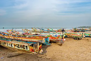 Senegal Prints: Colourful fishing boats, Cap Skirring, Casamance, Senegal, West Africa, Africa
