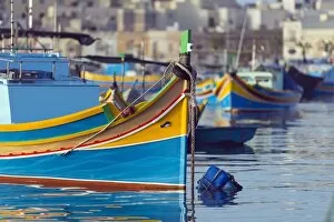Search Results: Colourful fishing boats (dghajsa), Marsaxlokk Harbour, Malta, Mediterranean, Europe