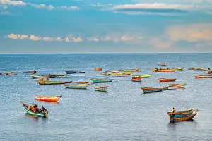 Fishermen Prints: Colourful fishing boats in Kigoma, Lake Tanganyika, Tanzania, East Africa, Africa
