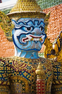 Stereotypically Thai Prints: Colourful guardian statue close up, Grand Palace, Bangkok, Thailand, Southeast Asia, Asia