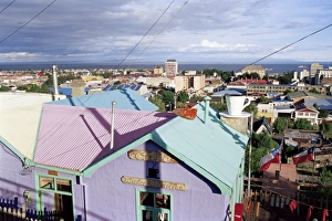 Clustered Prints: Colourful house and the city, Punta Arenas, Magallanes, Patagonia, Chile, South America