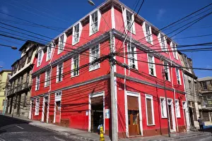 Electricity Prints: Colourful house, Valparaiso, UNESCO World Heritage Site, Chile, South America