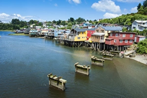 Stilt House Prints: Colourful houses in Castro, Chiloe, Chile, South America
