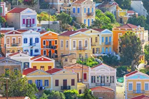 Residences Prints: Colourful houses, Chorio, Symi Island, Dodecanese Islands, Greece