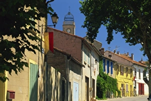 Colourful houses and church, Puyloubier, near Aix-en-Provence, Bouches-du-Rhone