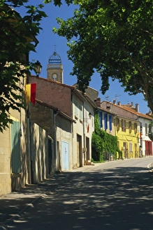 Colourful houses and church, Puyloubier, near Aix-en-Provence, Bouches-du-Rhone