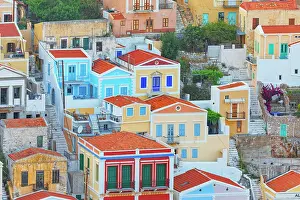 Roofs Prints: Colourful houses, Gialos, Symi Island, Dodecanese Islands, Greece