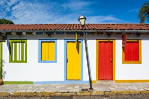 Lamp Post Prints: Colourful houses in the historic village of Pirenopolis, Goais, Brazil, South America