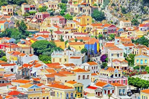 Dodecanese Prints: Colourful houses, Symi Island, Dodecanese Islands, Greece