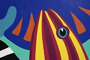 Cayman Islands Prints: Colourful mural depicting tropical fish, Grand Cayman, Cayman Islands, West Indies