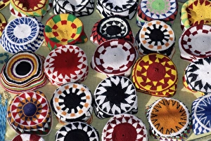 Nubian Prints: Colourful Nubian skullcaps for sale, Philae, Aswan, Egypt, North Africa, Africa