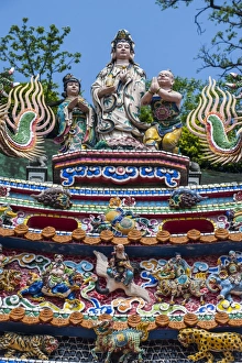 Taiwan Prints: Colourful ornamented roof, Guandu Temple, Guandu, Taipeh, Taiwan, Asia