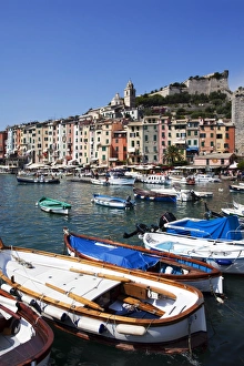 Colourful painted buildings by the Marina at Porto Venere, Cinque Terre, UNESCO World Heritage Site, Liguria, Italy, Mediterranean, Europe