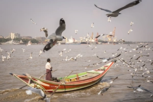 Passenger Boat Prints: Colourful passenger boat on Yangon River, Yangon (Rangoon), Myanmar (Burma), Asia
