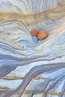 Eroded Prints: Colourful patterns created by sea erosion on rocks revealed at low tide on Spittal Beach